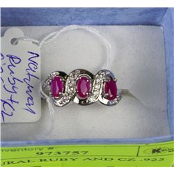 #49-NATURAL RUBY AND CZ .925 RING SIZE 6