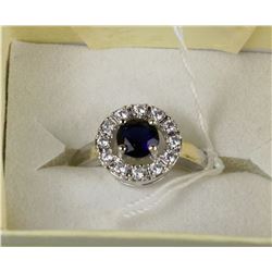 #44-NATURAL BLUE SAPPHIRE & CZ .925 RING SIZE 7.5