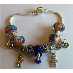PANDORA STYLE BRACELET WITH MURANO GLASS BEADS &