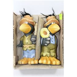 SET OF 2 CERAMIC OLD CROWS 10" TALL