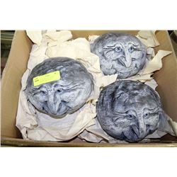 SET OF 3 STONY FACE ROCK GARDEN DECOR 7"WX4"T