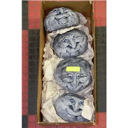 SET OF 4 STONY FACE GARDEN DECOR 7"W X 4" T
