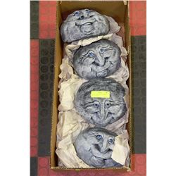 SET OF 4 STONY FACE GARDEN DECOR 7"W X 4" T