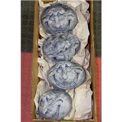 SET OF 4 GRINNING GRANITE STYLE ROCKS-7" W X 4" T