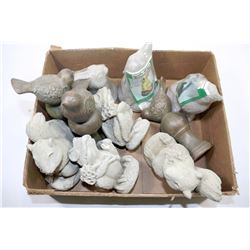 FLAT OF CEMENT PAINTABLE ORNAMENTS WITH SET OF