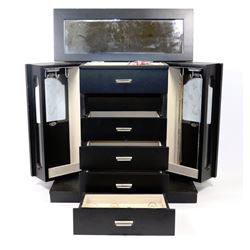 BLACK JEWELLERY BOX WITH CONTENTS