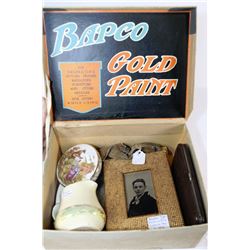 VINTAGE BAPCO PAINT BOX FILLED WITH COLLECTIBLES
