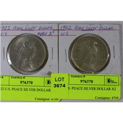 1922 U.S. PEACE SILVER DOLLAR X2