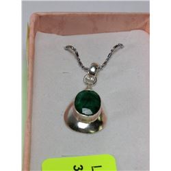 NATURAL GREEN EMERALD .925 SILVER PENDANT