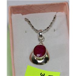 NATURAL RED RUBY .925 SILVER PENDANT