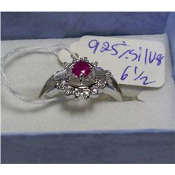 .925 STERLING SILVER NATURAL RUBY & CZ RING -