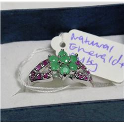 .925 SILVER SZ 8 RUBY, EMERALD & CZ RING