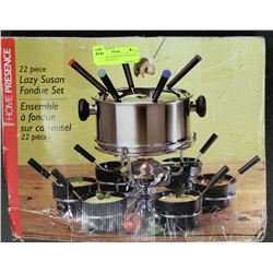 22 PC STAINLESS STEEL FONDUE SET WITH LAZY SUSAN