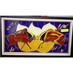 FRAMED TILE PICTURE OF BULLS