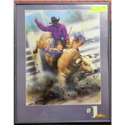 FRAMED BULL RIDING PICTURE-MCDAVIS