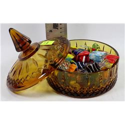 ART GLASS CANDY DISH FILLED WITH ART GLASS CANDY