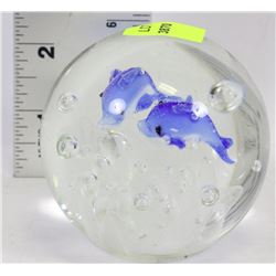 ART GLASS DOLPHIN PAPER WEIGHT