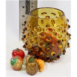 ART GLASS BOWL W/ FRUIT & VEGETABLES CONTENTS