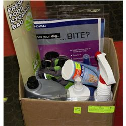 BOX OF BRAND NEW ASSORTED DOG/CAT CARE ITEMS