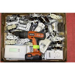 BOX OF NEW ELECTRICAL SOLD WITH RIDGID 18VOLT
