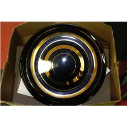 LOT OF 4 CHARGER PLATES 15"DIAMETER BLACK & GOLD