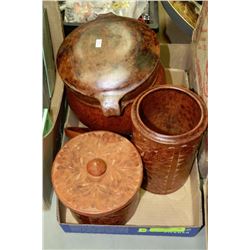 FLAT OF RED CLAY VASE,CANNISTER AND BOWL