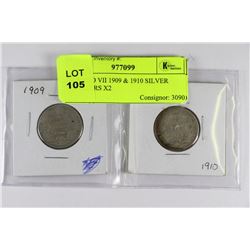 EDWARD VII 1909 & 1910 SILVER QUARTERS X2
