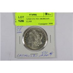 UNCIRCULATED US 1921 MORGAN SILVER DOLLAR