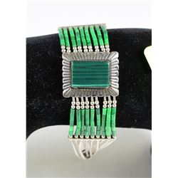 SOUTH WESTERN .925 SILVER MALACHITE BRACELET