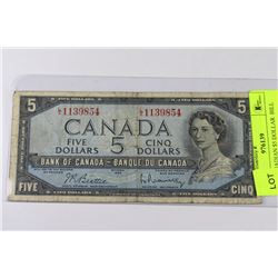 1954 CANADIAN $5 DOLLAR  BILL