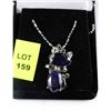 Image 1 : #64-NATURAL BLUE SAPPHIRE & CZ CAT PENDANT .925