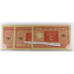 LOT OF 3  1920 GERMAN 2 MARK BANKNOTES