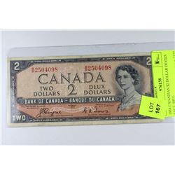 1954 CANADIAN $2 DOLLAR DEVILS FACE  BILL