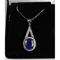 #63-NATURAL BLUE SAPPHIRE PENDANT .925 SILVER