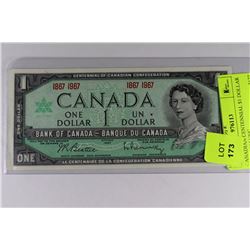 CANADIAN CENTENNIAL $1 DOLLAR BILL GEM UNC