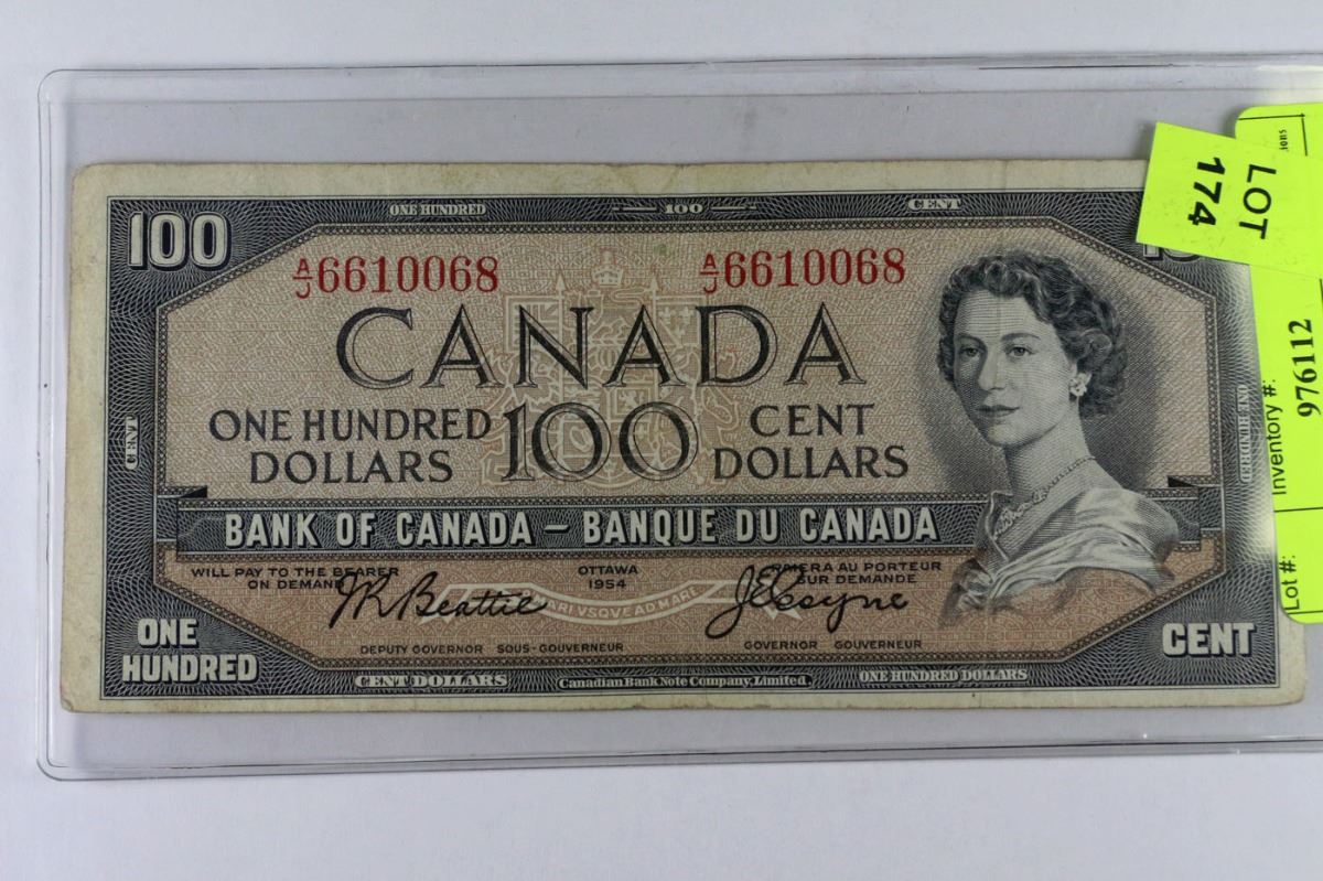 1954 CANADIAN 100 DOLLAR BILL 1954 CANADIAN 100 DOLLAR BILL