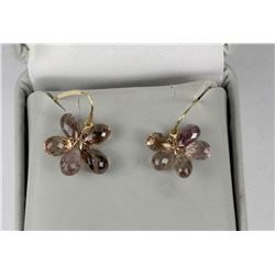 PAIR OF NATURAL GARNET 14KT YELLOW GOLD EARRINGS
