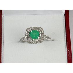 10KT WHITE GOLD EMERALD AND DIAMOND RING W/ COA