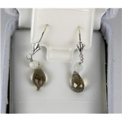 #2-STERLING SILVER GENUINE SMOKEY QUARTZ EARRINGS