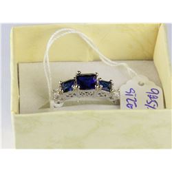 .925 STERLING SILVER NATURAL SAPPHIRE & CZ RING