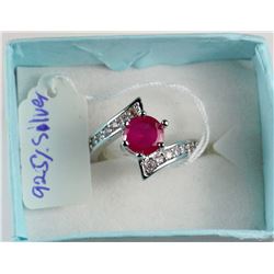RUBY & .925 SILVER (W/ CZ) SIZE 6 RING