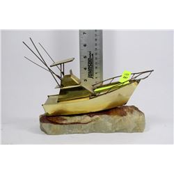 BRASS BOAT ORNAMENT WITH ALABASTER BASE