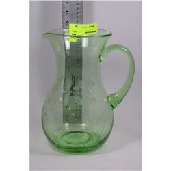LARGE GREEN ETCHED GLASS PITCHER