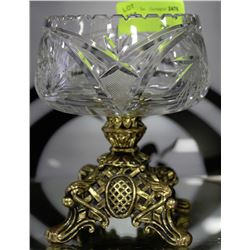 PINWHEEL CRYSTAL CANDY DISH WITH BRASS BASE