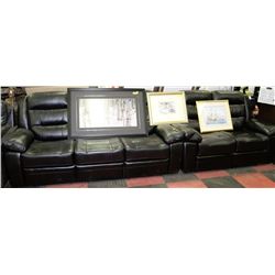 NEW BLACK LEATHERETTE RECLINING SOFA WITH LOVE
