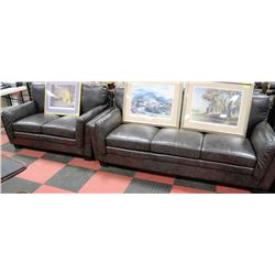 NEW CHARCOAL GREY LEATHERETTE SOFA AND LOVE SEAT