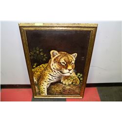 LEOPARD OIL ON CANVAS FRAMED PAINTING