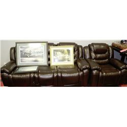 NEW CHOCOLATE BROWN LEATHER RECLINING SOFA WITH