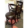 Image 1 : PAIR OF WOOD AND LEATHERETTE SWIVEL BAR STOOLS