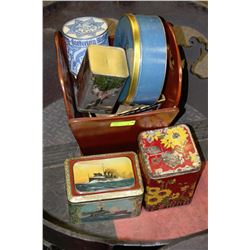 ESTATE WOOD PLANTER WITH TIN COLLECTION